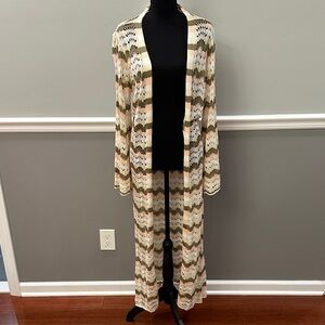 VENUS Cream and Tan Long Cardigan